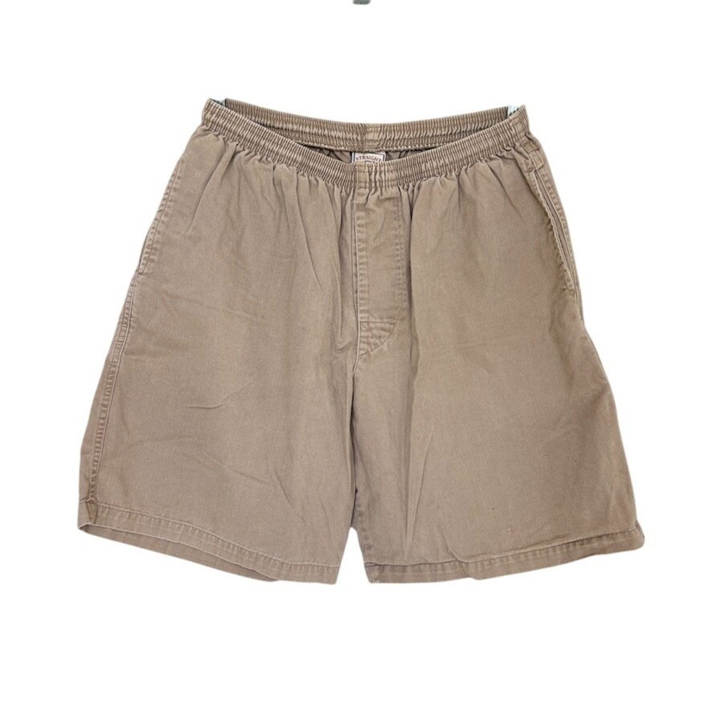 Vintage Straight down 90s baggy shorts beige khaki elastic waist Medium‎